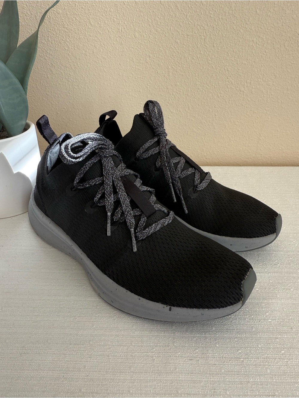REI Men's Black Knit Sneakers with Gray Speckled Sole